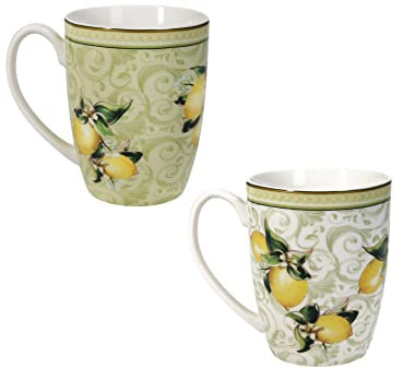 BRANDANI Tazza da caffè Mug Set 2 Pezzi Limoni 250ml Porcellana