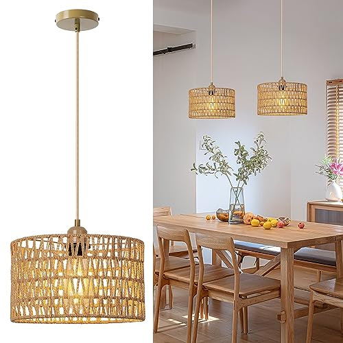 FORCOSO Pendelleuchte Esstisch, Boho Style Rattan Hängelampe Ø29cm, Esstischlampe Esszimmerlampe Hängeleuchte, E27 Deckenlampe Lampe Hängend für Wohnzimmer Schlafzimmer Esszimmer Esstisch Küche