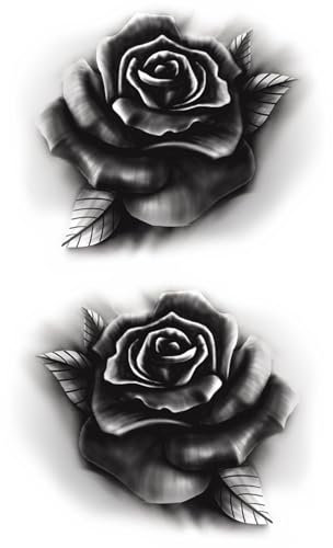 x3 Tatouage Éphémère rose noire - 1 lot de 3 Feuilles de tatouage temporaire fleur | Bras, épaule, cou, cheville, main, jambe | Noir | Homme, Femme - TATTOO YOUR STYLE