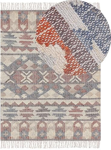 Beliani Teppich Jute Mehrfarbig/bunt 140 x 200 cm geometrisches Muster Fransen Kalfa