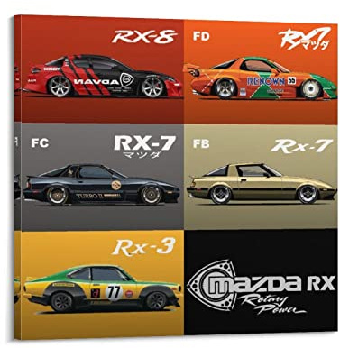 LADV JDM Sportwagen-Poster für Mazda RX Rotary Engine Collection, Rennwagen, dekoratives Gemälde, Leinwand, Wandkunst, Bild, 40 x 40 cm