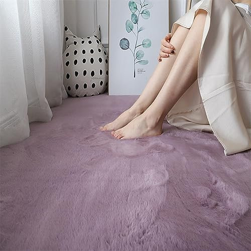 Guetto Supersoft kurzflor Teppich Wohnzimmer Schlafzimmer Kinderzimmer Flur Läufer waschbar rutschfest Uni grau, Hochflor Teppich Kunstfell Super Softes Kaninchenfell Imitat,Lila,80x150 cm