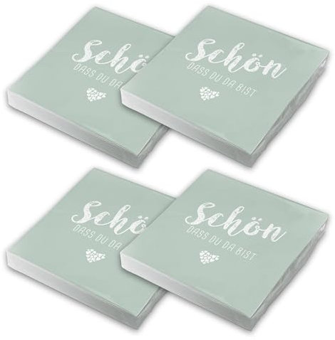 itenga Servietten Schön dass du da bist 30 x 30cm 3-lagig 80 Stück für Kommunion Konfirmation Hochzeit Taufe und andere Feiern (eukalyptus)