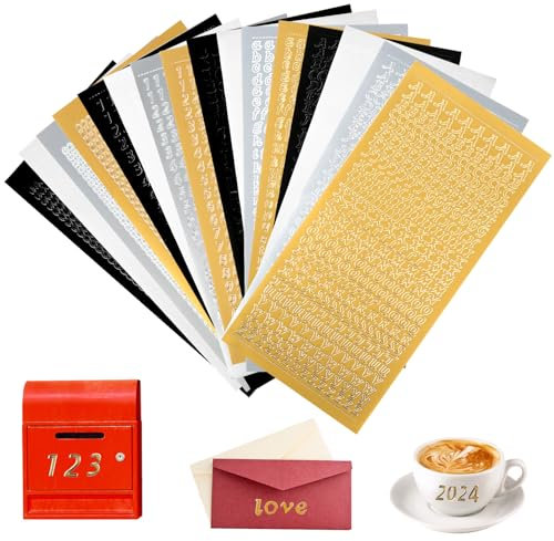 Wachsbuchstaben für Kerzen, 16 Blätter Buchstaben Aufkleber Alphabet Zahlen Groß und Kleinbuchstaben, Buchstaben Zahlen Aufkleber, Klebebuchstaben Gold für Kerzen Hochzeit Ramadan Taufe, 4 Farben
