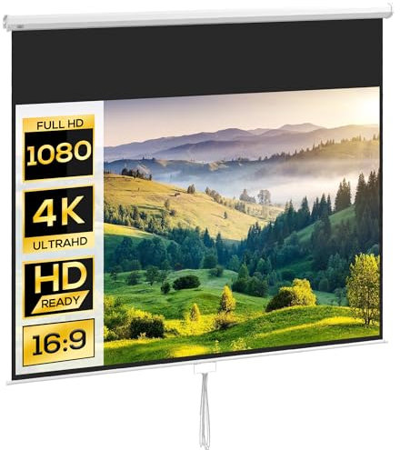 HOMCOM Écran de Projection de 120 Pouces, écran vidéoprojecteur, pour Home cinéma, 16:9 4K HD, Fixation Mur ou Plafond, 283 x 8 x 192 cm, Blanc