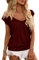 GeGekoko Damen T-Shirt V-Ausschnitt Kurzarm Oberteil Lose Banded Bottom Shirt Sommer Plissee Tops (Weinrot, S)