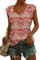 NARRAME Sommer T Shirt für Damen V Ausschnitt Tanktops Loose Fit Sommerblusen Kurzarm Luftig Paisley Boho Blumenmuster Rot Mittel M 38-40