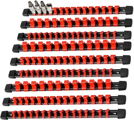 AMM 9-Piece Socket Organizer, 1/2, 3/8 & 1/4 inch Drive ABS Socket Holder, Heavy Duty Socket Racks