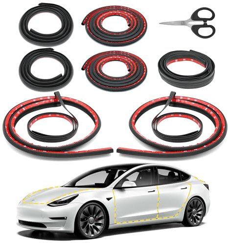 Car Weather Stripping for Tesla Model 3, Soundproof Seal for Wind Noise Reduction, Door & Trunk & A/B Pillar Rubber Seals
