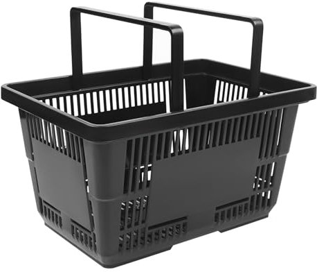 Mermajestic Warenkorb 12Pcs 28L Großer Kunststoff Einkaufskorb Markt Lebensmitteleinzelgeschäft mit Griffen Schwarze stapelbare Speicher Kisten Hamper Körbe für Markt Lebensmitteleinzelgeschäft