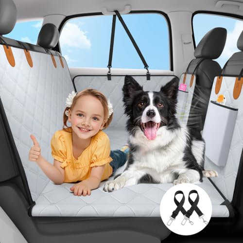 Pawaboo Hunde Autositz Hundedecke für kleine Hunde, Klein Hund Rücksitz Autoschondecke,Faltbar Verdicktes Hundebett Autositz Haustier Hundes Autodecke Bett Welpensitz, bis zu 400lbs, Schwarz + Grau
