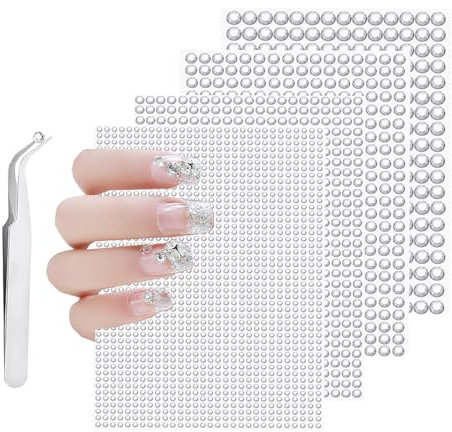 SHUBEIEUMI 1792 Pezzi Strass Adesivi, 4 Fogli Acrilico Diamante Strass Sticker, Brillantini Make Up Autoadesivo Glitter Brillantini Viso con Pinzette-Bianco(3 4 5 6mm)