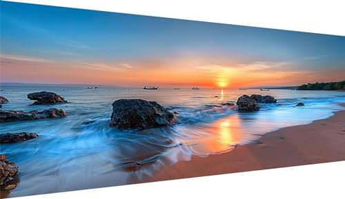 5D Diamond Painting Grand Format Coucher Soleil, Plage Broderie Diamant Kit Complet, Peinture Diamant Adulte, DIY Perle Diamant a Coller Painting, Strass Point de Croix Tableau Diamant 50x100cm S-3879