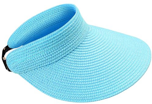 MK MATT KEELY Sonnenhut Damen Foldable Strohhut Visor Cap Einfarbig Sommer Strandhut mit Breiter Krempe,Blau
