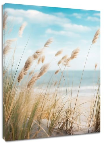 LB Wandbilder Tropischer Strand Poster Boho-Pampaspflanze am Meer Wanddruck Sommerliche Küstenlandschaft Leinwand Bilder für Wohnzimmer Schlafzimmer Badezimmer Wand Deko,40x60cm Ungerahmt