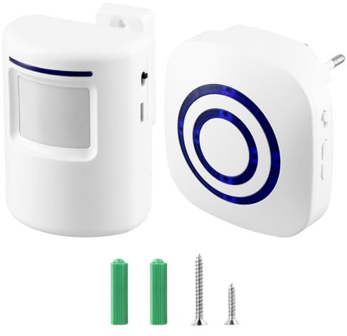 QWORK® Kit Elettronico per Campanello Senza Fili, 1 Ricevitore Plug-in e 1 Rilevatore di Movimento PIR, 38 Melodie a 3 Livelli di Volume
