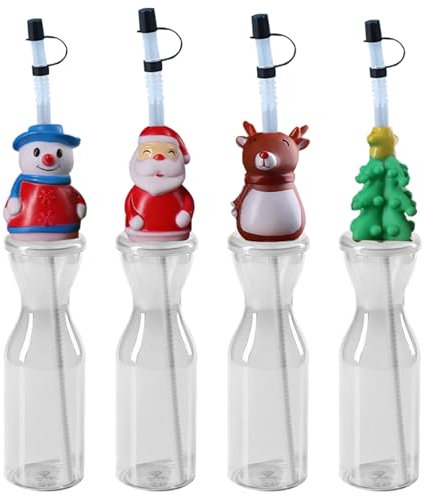 BRTNUP 4 Pcs Christmas Drink Cup 500ml Xmas Cold Drink Cup, Reusable Christmas Party Cups Kids Christmas Plastic Drinking Cups for Christmas Party Supplies (A)