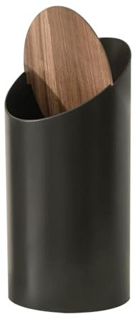 Nuyhadds Poubelle avec couvercle, poubelle de salle de bain avec couvercle, ronde, couverte, avec couvercle basculant - Poubelle décorative blanche avec couvercle en bois pour