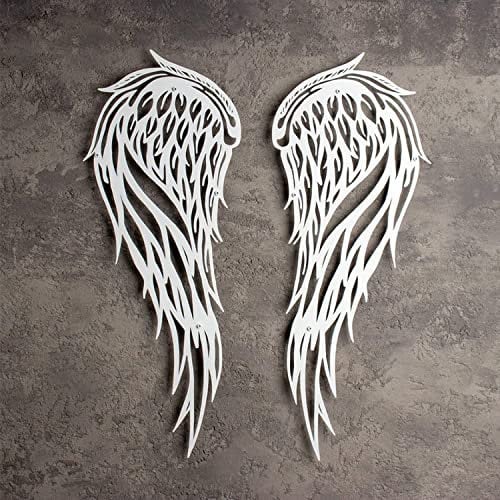 Wanddekoration Engelsflügel aus Metall - Große Wandskulptur, Moderne Kunst für Zuhause, Schlafzimmer, Wohnzimmer - Weiß, 35 x 14 cm