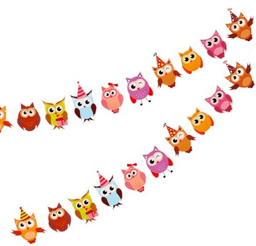 ibasenice 2stücke Eulen-geburtstagsbanner Partydekoration Für Kindergeburtstag Mit Wimpeln Girlande Zum Aufhängen Für Babyparty Kindergarten Und Feiern