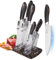 AVEKI 6-Piece Stainless Steel Cooking Knife Set with Acrylic Stand, Ultra Sharp Marble Cracks Chef Knives, Ergonomic Handle, Suitable for Home (Black)