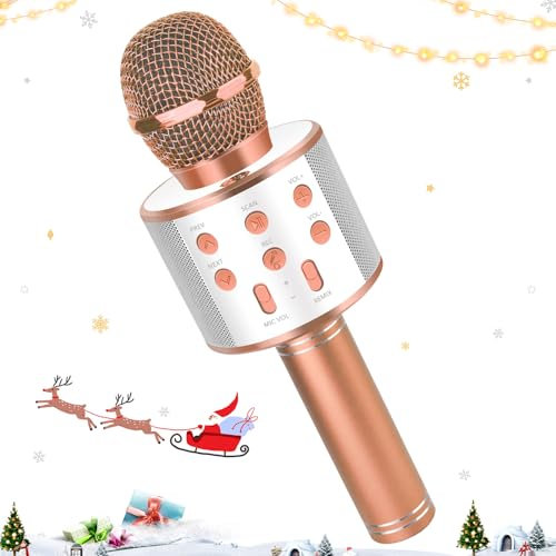 Microfono Karaoke Bluetooth, 5 IN 1 Microfono Karaoke Bambini Wireless, 3 4 5 6 7 8 9 10 11 12 Anni agazzi Ragazze Microfono Regalo Giocattoli