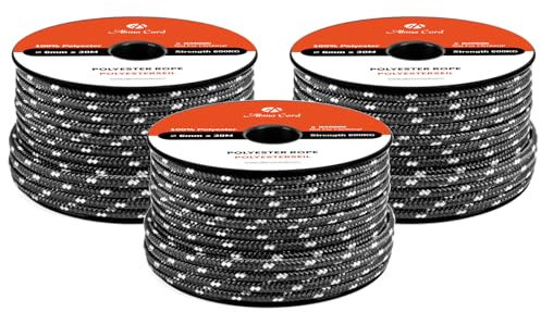 Abma Cord Cuerda Poliéster Trenzada 6mm x 30m para Nautica, Exterior, Barco, Amarre, Driza - Negro/Blanco
