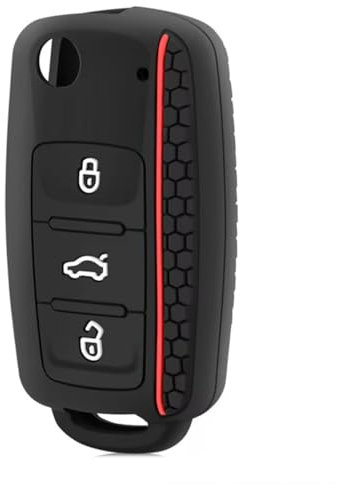 Autoschlüssel-Schutzhülle für VW Polo Golf 4 5 6 Skoda Passat Caddy Jetta Beetle Bora Schlüsselanhänger, 3 Tasten, Silikon-Autoschlüsselhülle (schwarze und rote Linie)