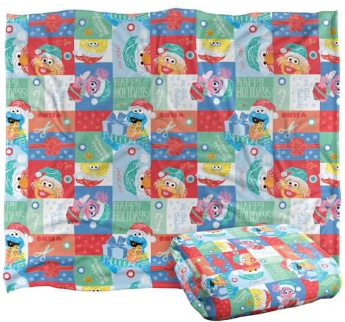 Sesame Street Happy Holiday Squares Pattern Silky Touch Super Soft Throw Blanket 152 X 127 Cm