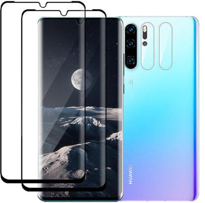 VSEER 2 Stück Schutzfolie für Panzerglas für Huawei P30 Pro + 2 Stück Kameraschutz, 3D Huawei P30 Pro Schutzfolie, 9H Härte Anti-Kratzen Unzerbrechlich P30 Pro Panzer Schutz Glas