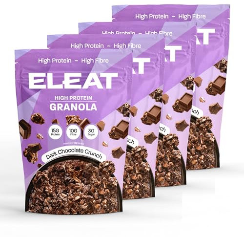 ELEAT | High Protein Healthy Granola Breakfast | Dark Chocolate | Low Sugar & High Fibre Snack | 4x Dark Chocolate