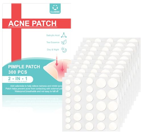 Soodyoow 300 Stück Pimple Patches Hydrokolloid Unsichtbare Pickel Patch Wasserdicht Atmungsaktiv Absorptions Acne Patches mit Teebaumöl Tag & Nacht Akne Pflaster (300, transparent)