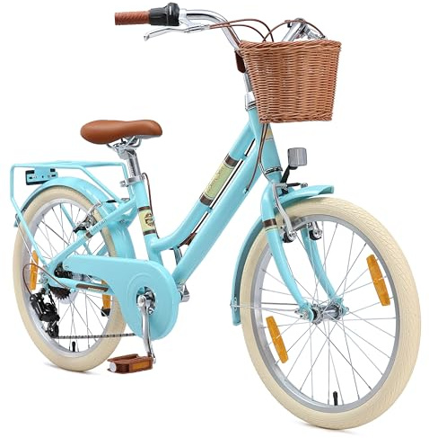 BIKESTAR Alu Kinderfahrrad ab 6-7 Jahre | 20 Zoll City Retro Bike, 7 Gänge, Korb, V-Bremse, Hollandrad | Risikofrei Testen