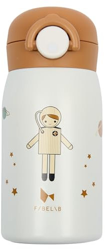 Fabelab Borraccia per bambini, 320 ml, borraccia per bambini, astronauta, in acciaio inox, senza BPA, a prova di perdite, bottiglia d'acqua