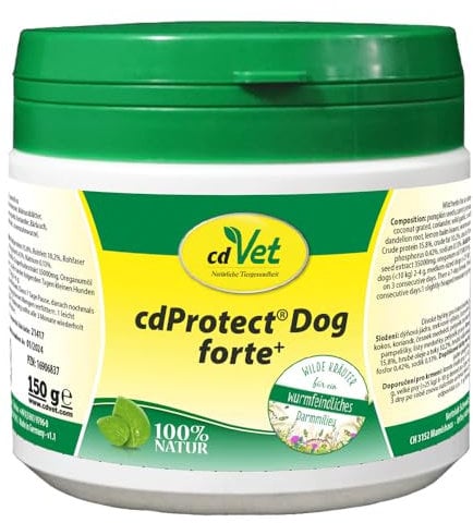 cdVet cdProtect Dog forte+ 150 g | Ergänzungsfuttermittel für Hunde - Wilde Kräuter für EIN wurmfeindliches Darmmilieu -
