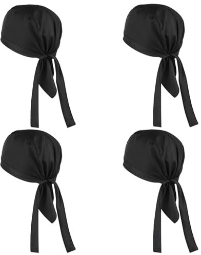 4 Stück Atmungsaktiv Mütze, Kochmütze Koch Kopfbedeckun Schwarz Küchenmütze, Baskenmütze, Damen Kochhaube Bandana, Chef Kochhut Aus Baumwolle Poly Für Restaurants, Bäcker, Hotels Männer Frauen Kochen
