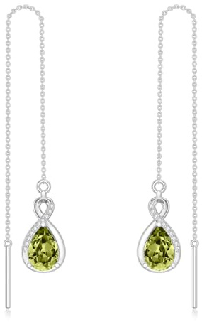 Unendlichkeits Geburtsstein Fädelohrringe 925 Sterling Silber Birnenschliff Edelstein lange Kette Tropfenohrringe Geburtstagsschmuck für Frauen