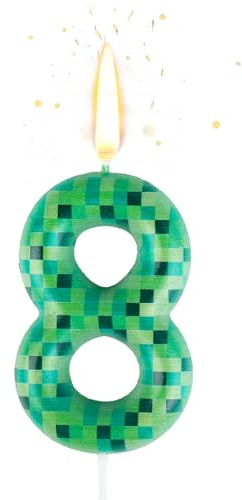 Geburtstagskerzen Zahlen 8, Pixel Geburtstagskerzen Kerze, Grün Kerzen Geburtstag, Gaming Themen Tortendeko Geburtstag für Mädchen Jungen Kinder Geburtstagskerzen Torteparty Deko