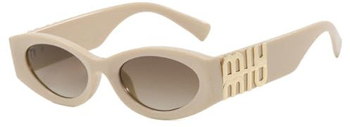 AYBIOSD Retro Ovale Sonnenbrille Unisex Klassische Mode 90Er Runde Ovale Kleine Sonnenbrille Mit UV400 Schutz,Beige