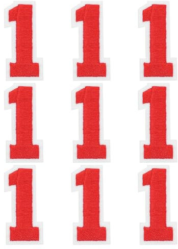 sourcing map Iron on Number Patches 2 Number 1 Iron on Embroidered Patch Sew on Letter Stickers Applique for Repairing Clothing Jeans Shoes Hats DIY(Red, Pack of 9)