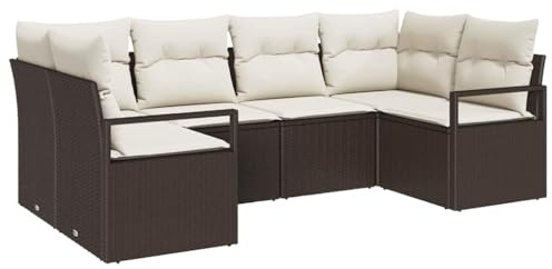 vidaXL 6-teiliges Garten-Sofa-Set mit Kissen in Braun aus Polyrattan | Modulare Outdoormöbel für 4 Personen, perfekt für Terrasse und Balkon. Wetterfeste Materialien und Bequeme Loungemöbel.