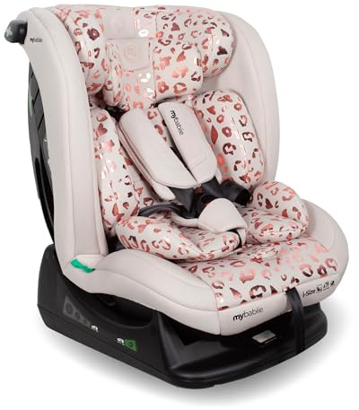 My Babiie MBCS100 2-in-1 Convertible R129 Child Car Seat - Belted, 40-150cm (Approx. Birth - 12 Years, 0-36kg), i-Size, Group 0+1/2/3, Adjustable - Pink Leopard