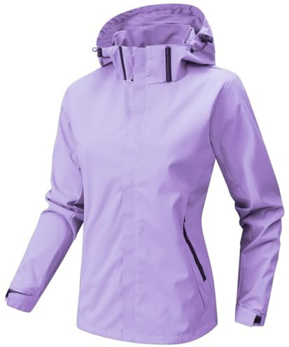 WINKEEY Veste Softshell Femme Imperméable Respirante Coupe-Vent Légère avec Capuche Veste de Pluie Extérieur pour Randonnée