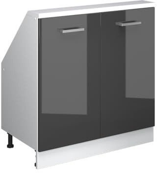 Vicco Küchenschrank für Dachschrägen R-Line, Anthrazit Hochglanz, 80 cm | 2 Türen · Tiefe 46 cm · Höhenverstellbare Füße · 1 Einlegeboden · ✓ Frei kombinierbar