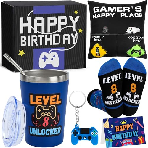 Gamer Geschenk Junge 8 Jahre, Lustiges Geburtstagsgeschenk 8 Jahre Jungen | Gamer Fan Geschenkset zum 8. Geburtstag für Sohn, Enkel, Neffe oder Freund – Video Game Lovers Geschenkidee