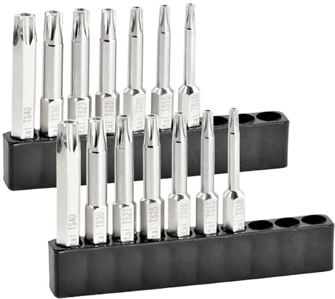 Juego de 14 Puntas de Destornillador Torx de 5 Puntos, Magnético Juego de Puntas de 50 mm de 1/4 Hexagonal Vástago, S2 Acero Puntas de Precisión con Soportes para Brocas, Bit Set para Atornilladores