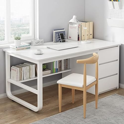 Bureau d'ordinateur avec Compartiments et 3 tiroirs, Poste de Travail pour Bureau à Domicile, Bureau élégant et Fonctionnel D,100CM