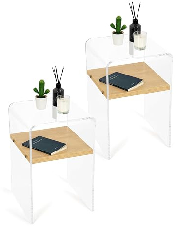 mobiltema – Acryl Beistelltisch, nachttisch schmal und klein, Moderner couchtisch in glasoptik, transparent wie Glas, Kleiner Sofa Beistelltisch, glastisch, 35 x 54 x 35 (2, Regal in Holzoptik)