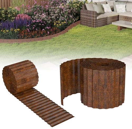 Suusolny Metall Verzinkt Wellenform Rasenkante Flexible Beetumrandung Dekoration beetbegrenzung Garden Border Garten randsteine,5m Länge 15cm Höhe-Rostfarben
