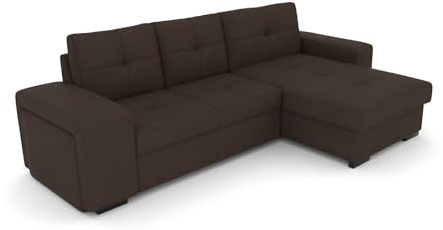 foamnova Ecksofa 3-Sitzer mit Recamiere, Flachgewebe, Braun, integrierter Hocker, Eckcouch, Polstersofa für Wohnzimmer, Sitztiefe 124 cm, Sitzhöhe 45 cm, B 268 x T 156 x H 73 cm